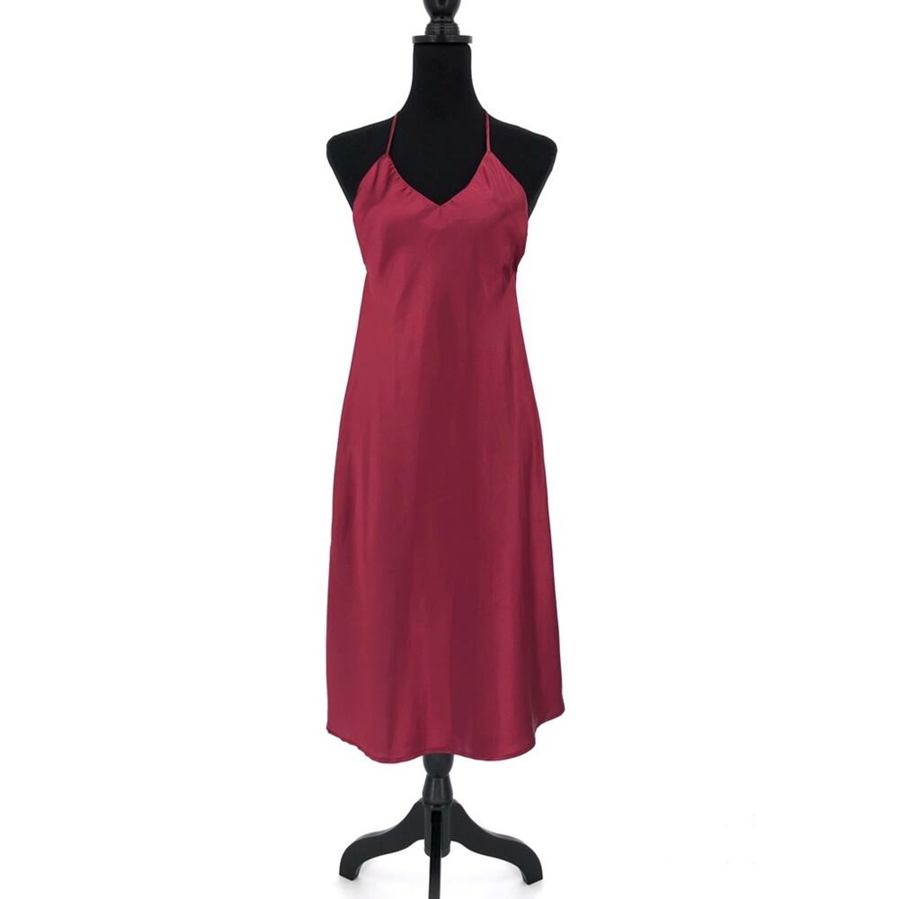 VANESSA MOONEY Lala Satin Slip Dress Burgundy XXS